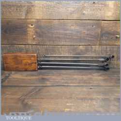 Antique Set 4 A. Mathieson Barrel Eyed Timber Framing Auger Bits ⁷⁄₁₆ “ ½” ¾” & ¹⁵⁄₁₆”