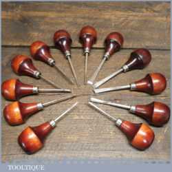 Set 12 No: Vintage Ramelson USA Palm Carving Chisels Including Slip Stone