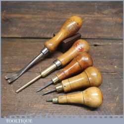 5 No: Vintage Tools Including Woden Push Pin Tack Lifter Boxwood Handles Awls