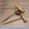 2 Vintage Beechwood Handled Auger Gimlets 5/16” + 7/16” - Good Condition