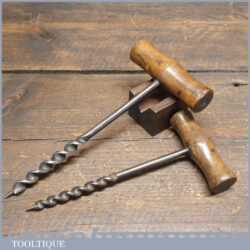 2 Vintage Beechwood Handled Auger Gimlets 5/16” + 7/16” - Good Condition