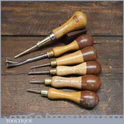 6 Vintage Tools Including Woden Push Pin Marples Tack Lifter & Awls