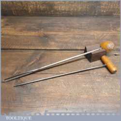 2 Vintage Beechwood Handled Ship Gimlets 3/16” + 5/16” - Good Condition