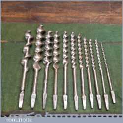 Vintage Set 11 Double Spur Screw Auger Bits Various Makers 1/4” – 1 ¼” - Sharpened