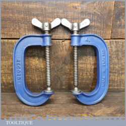 Vintage pair of Record 4” woodworking ‘G’ clamps in good used condition and ready for use.