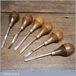 Set Of 6 No: Vintage Wood Carving Palm Chisels Beechwood Handles - Sharpened Honed