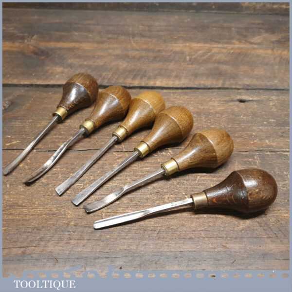 Set Of 6 Vintage Wood Carving Palm Chisels Beech Handles Sharpened
