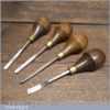 Set of 4 Vintage Woodcarving Palm Chisels Beech Handles - Fully Refurbished