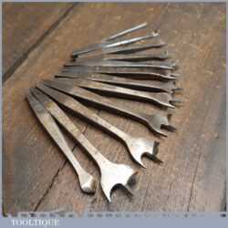 Vintage Crisp Set Of 11 Centre Bits By Various Makers 3/16” – 1 ⅛” - Good Condition