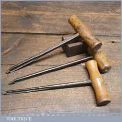 3 Auger Gimlets With Beechwood Handles - Good Condition