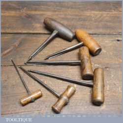 Vintage Set Of 6 Flat Tang Shell Gimlets Beechwood Handles - Good Condition