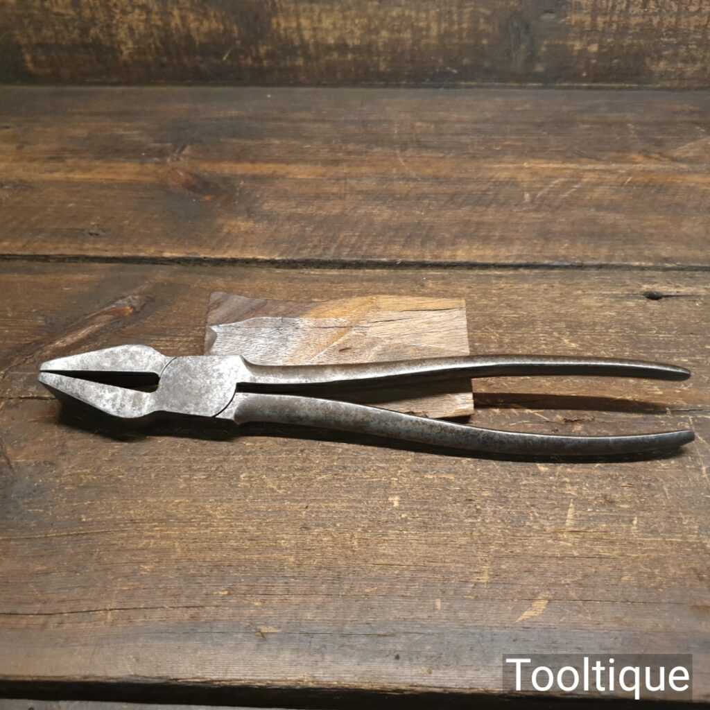 Vintage Pair Of Glazier’s 10” Flat Nosed Pliers - Good Condition