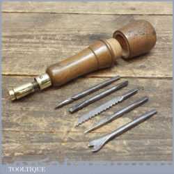 Vintage Beech Wood And Brass Multi Tool With Attachments