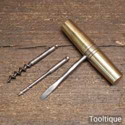Vintage Brass Multi Tool With 3 Attachments In Screw Top Handle