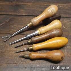 Selection Of 5 Vintage Carpenter’s Tools Push Pin Tack Lifter Bradawl - Good Condition