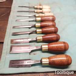 Superb Vintage Set 9 Bevel Edge Palm Chisels In Canvass Roll - Sharpened Honed