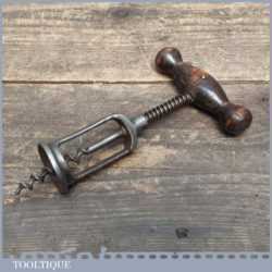 Antique Spring Loaded Cork Screw Wooden Handle