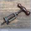 Antique Hercules Spring Loaded Cork Screw With Wooden Handle