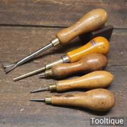 Selection 5 Vintage Carpenter’s Tools Push Pin Tack Lifter & Bradawl etc