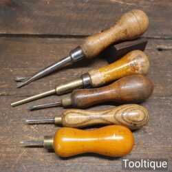Selection 5 Vintage Carpenter’s Tools Push Pin Tack Lifter & Bradawl etc