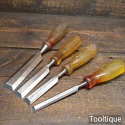 Vintage Set 4 Marples Shamrock Carpenter’s Bevel Edge Chisels 1/2” - 1 ¼ Shatterproof