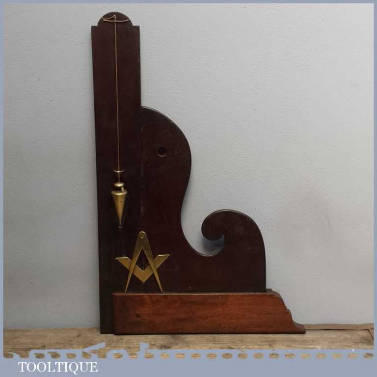 Rare Antique Plumb Square With Brass Plumb Bob Masonic Symbol Tooltique