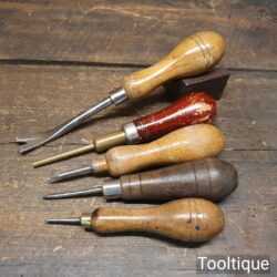 Selection 5 Vintage Carpenter’s Tools Push Pin Tack Lifter & Bradawl