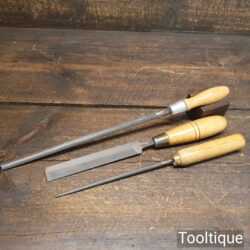 Set Of 3 Various Lightly Used Files With Beechwood Handles