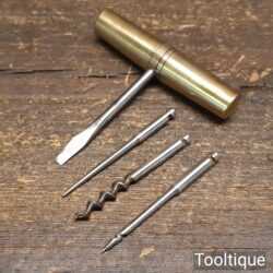 Vintage Brass Multi Tool With 4 Attachments Encased In Screw Top Handle