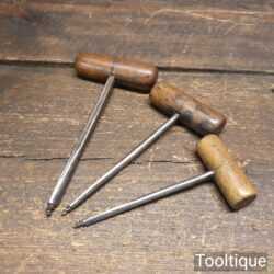 3 No: Assorted Vintage Gimlets Wooden Handles - Good Condition