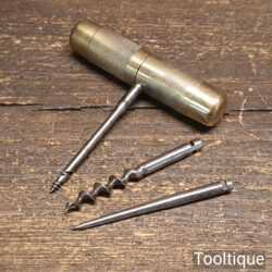 Vintage Brass Multi Tool With 2 Attachments Encased In Screw Top Handle