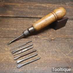 Vintage Boxwood & Brass Multi Tool With 7 Attachments - Screw Handle
