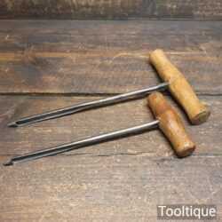 Pair Of Vintage Flat Tang Shell Gimlets Beech Handles - Good Condition