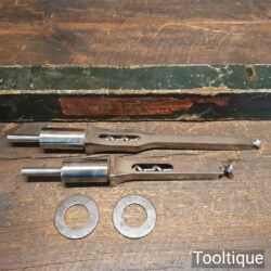 2 Vintage Boxed Wm. Ridgeway Hollow Square Mortise Chisels & Bits 3/8” 1/2”