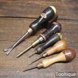 5 Vintage Carpenter’s Tools Push Pin Tack Lifter & Bradawl - Good Condition
