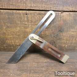 Vintage 9” Rosewood & Brass Sliding Bevel Quick Release Lever - Good Condition