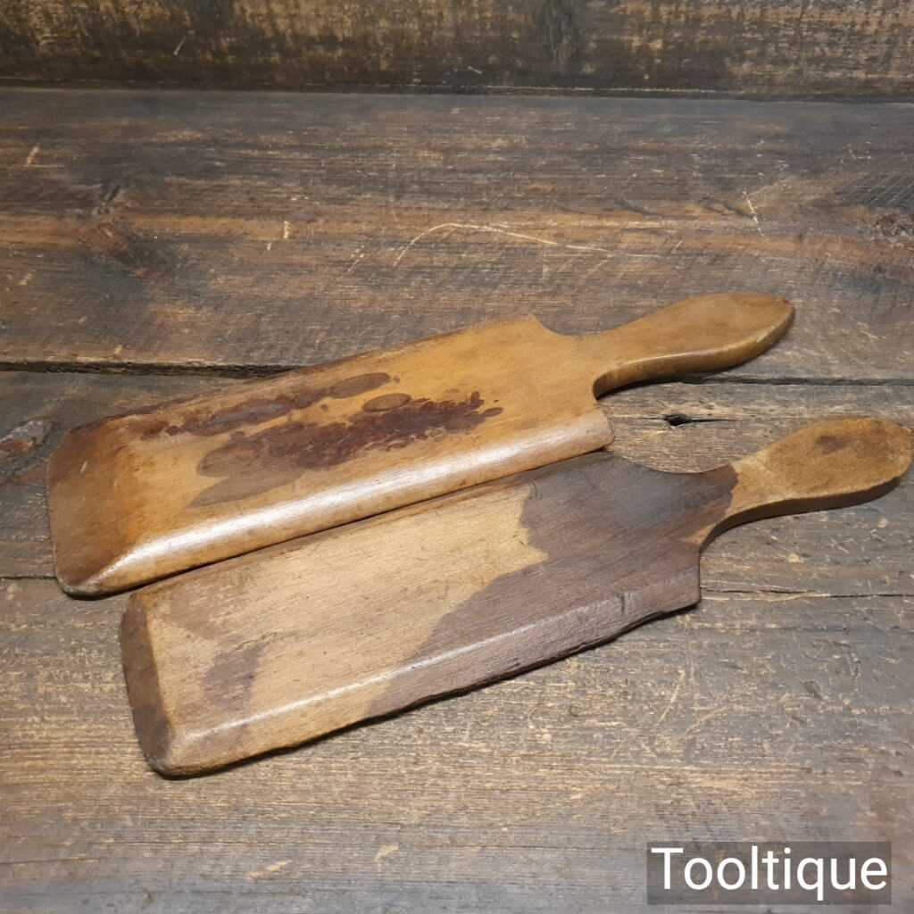 Vintage Old Treen Pair Of Ridged Wooden Butter Pats - Good Condition