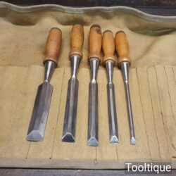 Scarce Vintage Set Of 5 W Marples Socketed Bevel Edge Chisels - Sharpened Honed