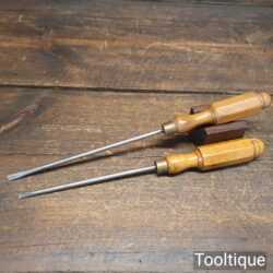 Vintage Pair Long Reach Slimline Flat Screwdriver ¼” + 3/16” End - Good Condition