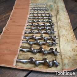 Vintage Set of 15 Double Spur Twist Bits ¼” – 1 ¼” in Canvass Roll - Sharpened