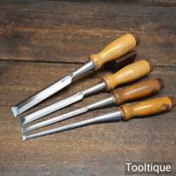 Scarce Vintage Set Of 4 Marples Socketed Bevel Edge Chisels - Sharpened Honed