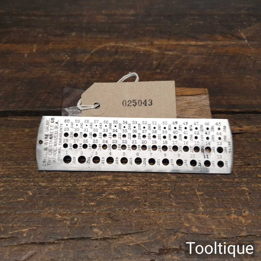 Vintage L.S. Starrett Co. Drill & Wire Gauge No186 Good Condition