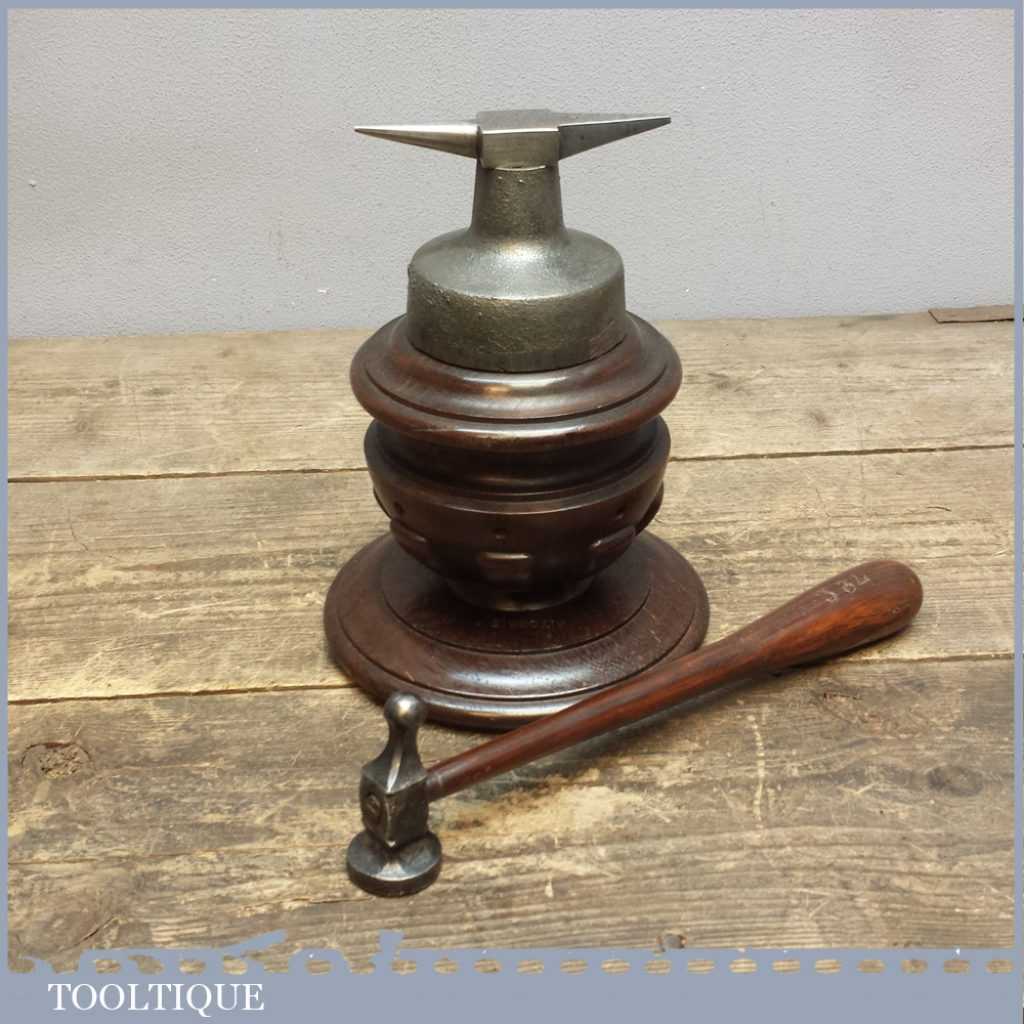 Ornate Antique 19th Century Jeweller’s Anvil On Mahogany Stand