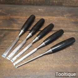 Vintage Set 5 Stanley No: 5001 Bevel Edge Chisels - Sharpened Refurbished