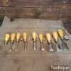 Nice Vintage Set 9 W. Marples Shamrock Brand Palm Chisels - Sharpened Honed