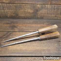 Vintage Pair Of 10” Drawbore Pins ½” Wide Mahogany Handles - Good Condition