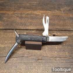 Vintage 4” G. Butler & Co. Multi Tool Pocket Knife Ebony Handle - Good Condition