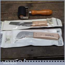Three Leatherworking Tools Roller And Knives - Virtually Unused Condition
