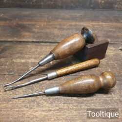 3 Vintage Rug Makers Hook & Craft Awl Tools - Good Condition