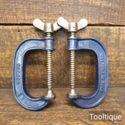 Vintage Record Pair 3” Woodworking G Clamps - Good Condition Ready To Use